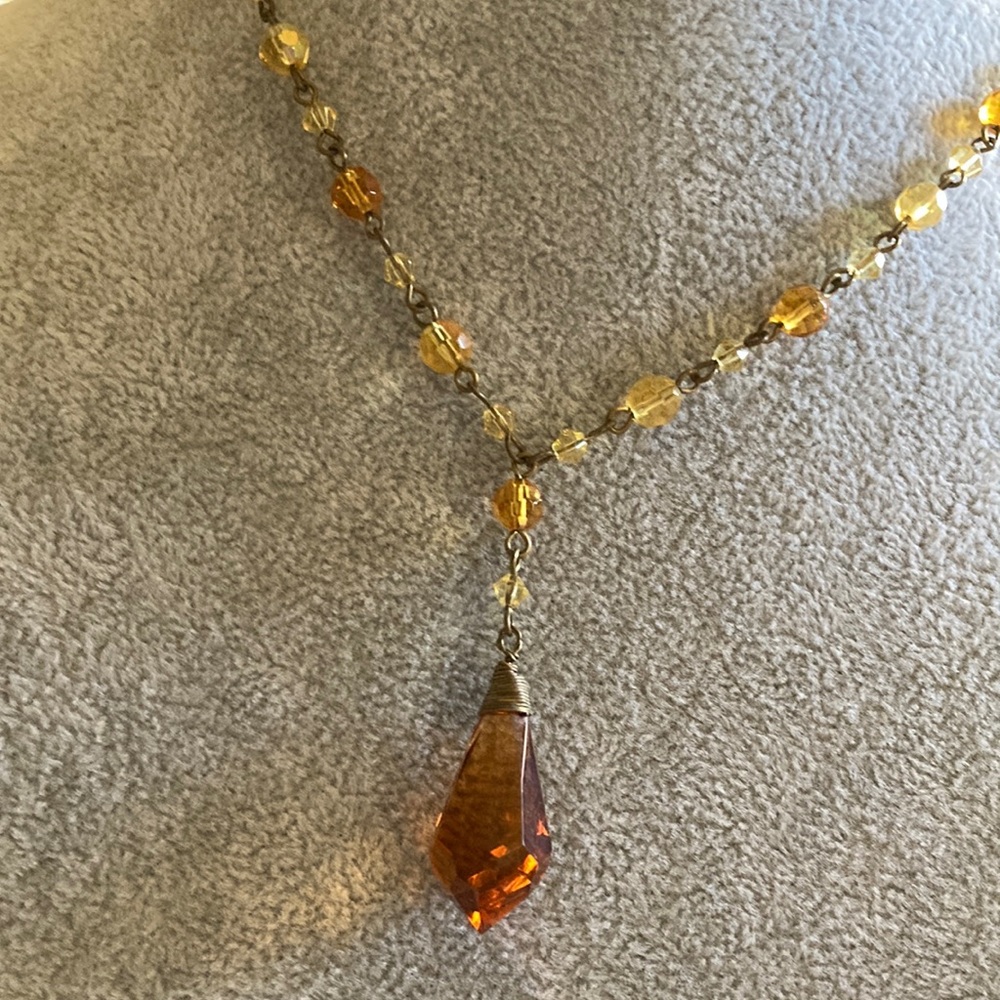 Amber Crystal Teardrop Pendant Necklace - Women Jewelry